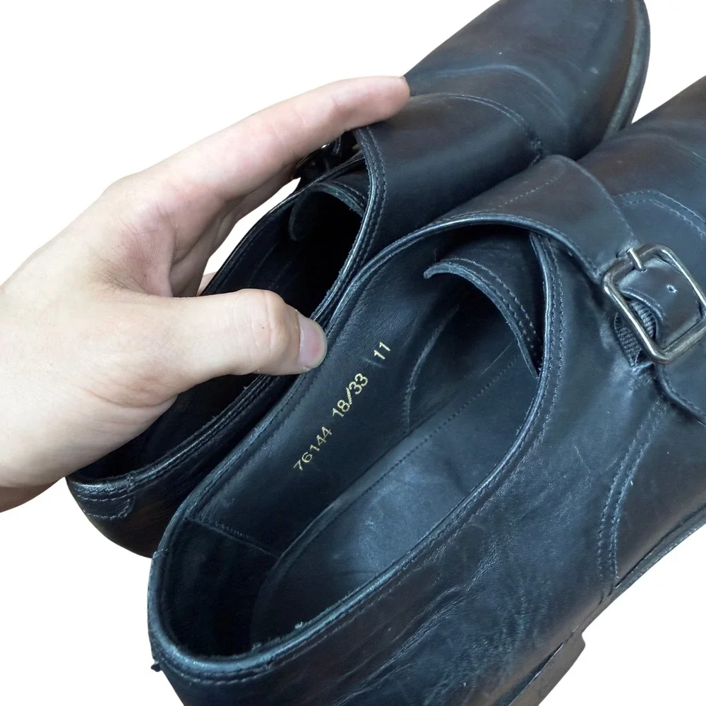 Allen Edmonds Umbria Monk Strap Shoes Mens 11 Black Leather Single Buckle Italy